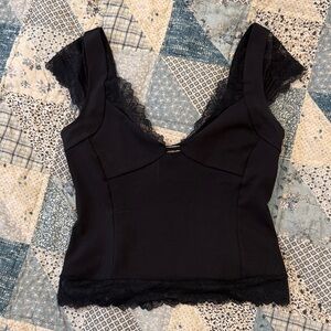 Free People Black Lace-Trim Top